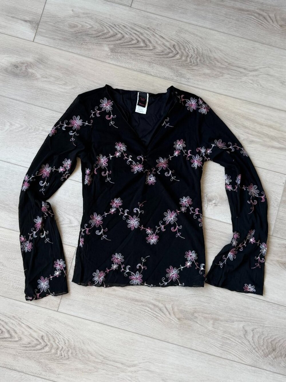 Wrapper Women’s Vintage Y2K Floral Blouse Flared Sleeves V-Neck XL Excellent